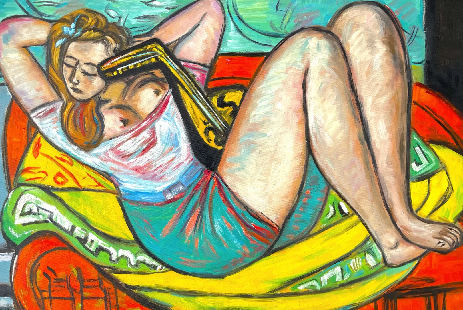 Galerie Mont Beckmann<Frau mit Mandoline in Gelb und Rot - Max Beckmann