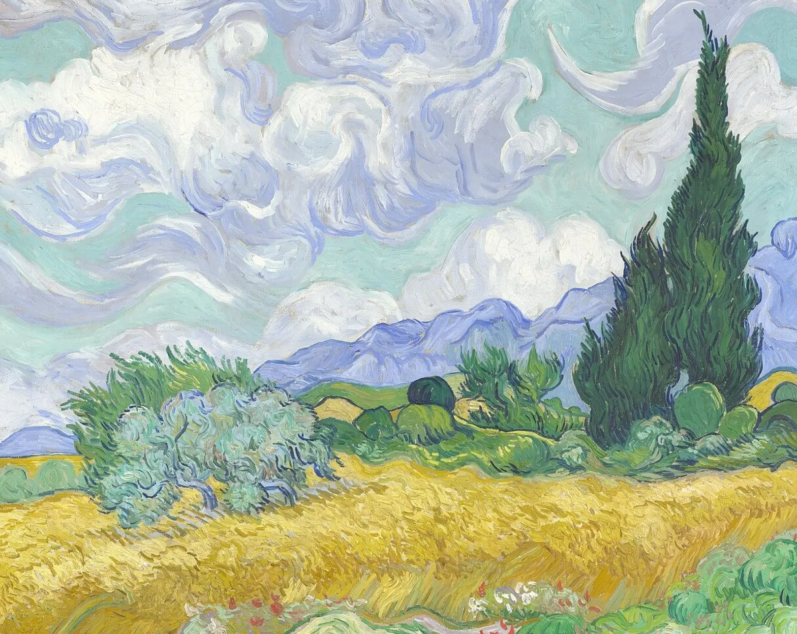 Galerie Mont Van Gogh<Weizenfeld mit Zypressen - Vincent Van Gogh